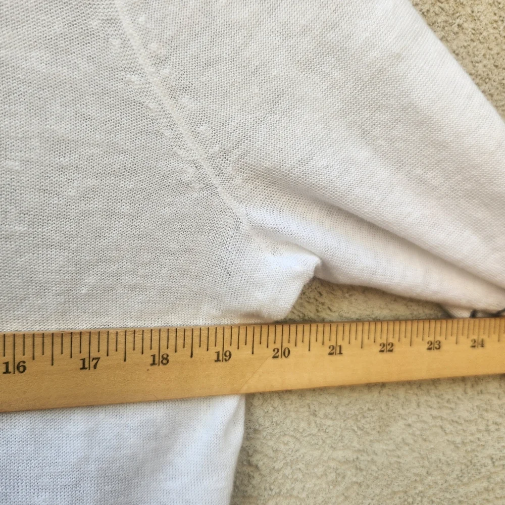 TALBOTS Women's Sweater Medium White 100% Linen Nautical Fringe Summer Beachy - Picture 9 of 10